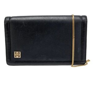 Vintage Givenchy Black Leather Clutch Crossbody Bag with Gold Chain